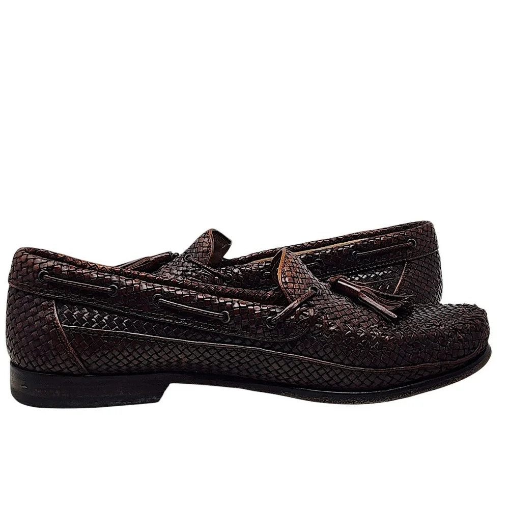 Cole Haan Tassel Loafer 9.5D Men Bragano Brown Woven Leather Memory Flex Comfort